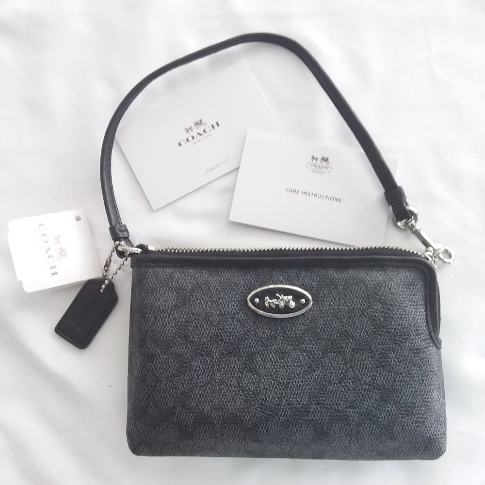 Coach Black Denim Signature Print Wristlet